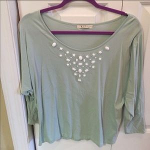Mint Green Long Sleeve Top w/ White Stones